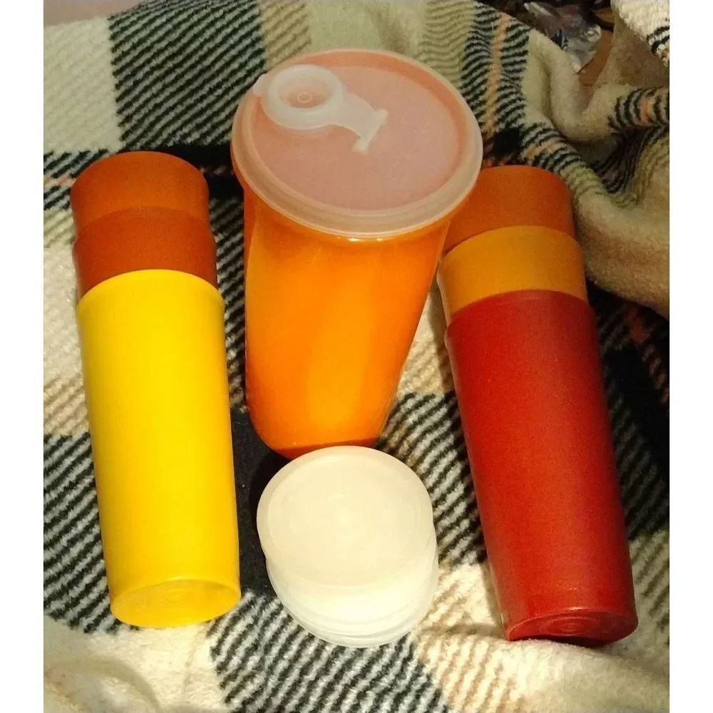 Vintage Tupperware Tumblers 1348 Lot Of Six. W/ Lids. Vintage Tupperware Orange